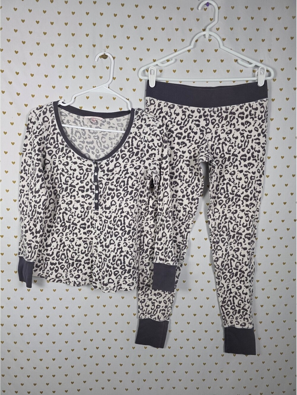 Victorias Secret Thermal SET 2pc Waffle Cheetah Leopard SMALL Pajamas